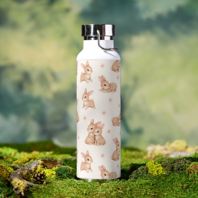 Sweet Watercolor Bunnies & Flowers Pattern Water Bottle (Outdoor)