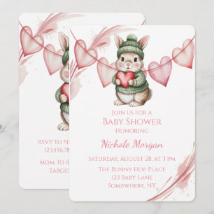 Sweet Watercolor Bunny Baby Shower Invitation
