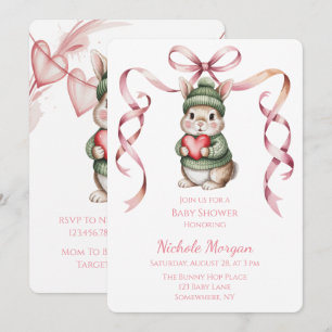 Sweet Watercolor Bunny Baby Shower Invitation