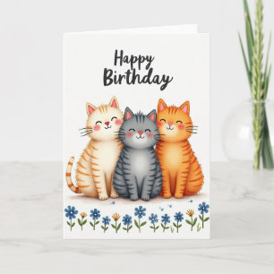 Sweet Watercolor Cats Birthday Card