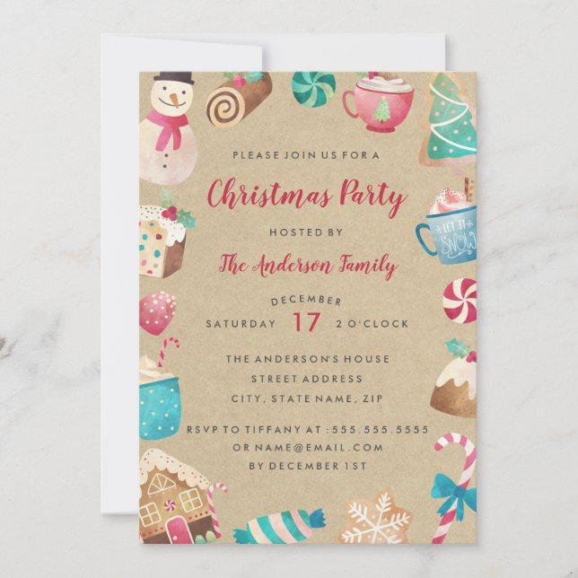 Sweet Watercolor Christmas Party Invitation (Front)
