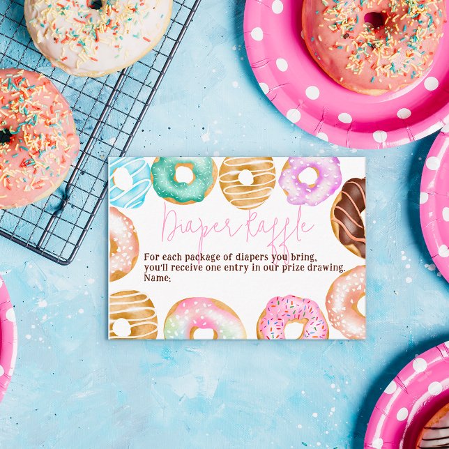 Sweet watercolor cute doughnuts baby diaper raffle enclosure card (Creator Uploaded)