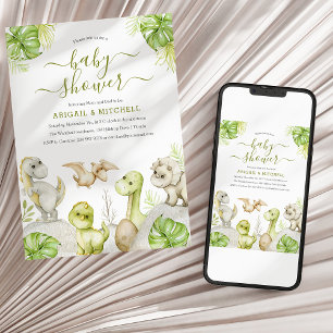 Sweet Watercolor Dinosaur Baby Shower Invitation