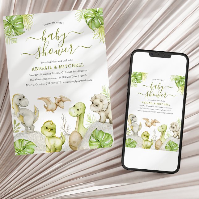 Sweet Watercolor Dinosaur Baby Shower Invitation (Creator Uploaded)