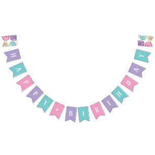 Sweet Watercolor Doughnut Happy Birthday Bunting