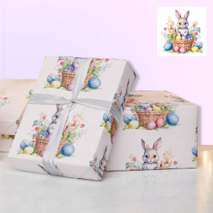 Sweet Watercolor Easter Bunny Basket Eggs Gift Wrapping Paper