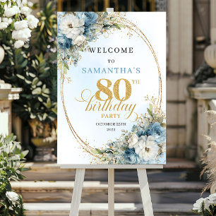 Sweet Watercolor eucalyptus gold 80th birthday Poster