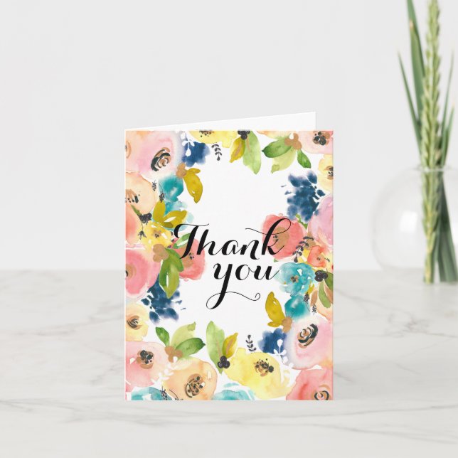 Sweet Watercolor Floral Thank you Card (Front)