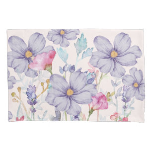 Sweet watercolor flowers Pink and purple Pillowcase