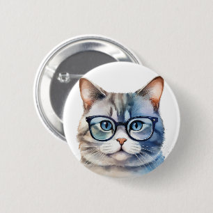 Sweet Watercolor Grey Cat 6 Cm Round Badge