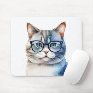 Sweet Watercolor Grey Cat Mouse Pad