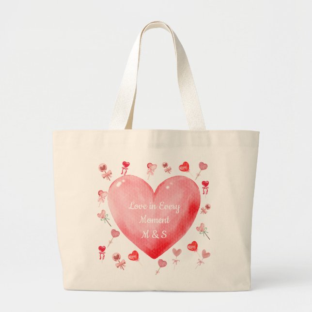 Sweet Watercolor Heart Valentine Tote Bag (Front)
