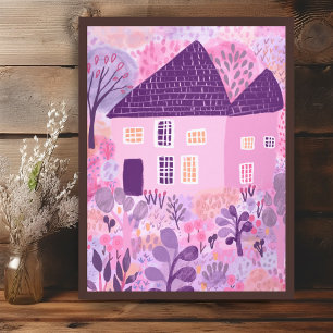 Sweet Watercolor House Garden Illustration  Poster