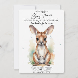 Sweet Watercolor Kangaroo Baby Shower Invitation