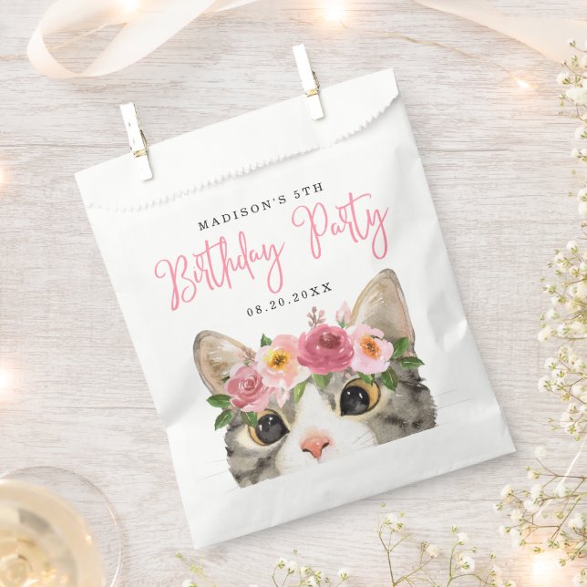 Sweet Watercolor Kitty Birthday Party Favour Bag (Clipped)
