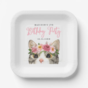 Sweet Watercolor Kitty Birthday Party Paper Plate