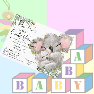 Sweet Watercolor Koala  Unisex Baby Shower Invitation