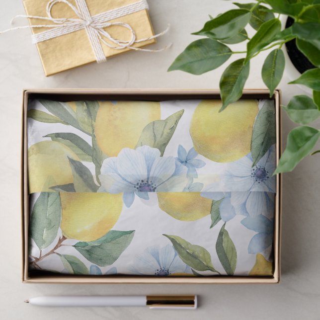 Sweet Watercolor Lemons and Flower Tissue Paper (Gift)