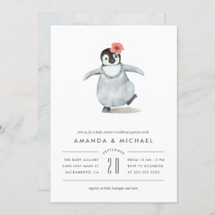 Sweet Watercolor Penguin Baby Shower Invitation