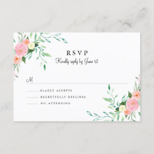 Sweet Watercolor Pink Peach Wedding RSVP Card