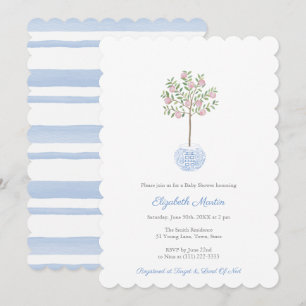 Sweet Watercolor Potted Peach Tree Boy Baby Shower Invitation
