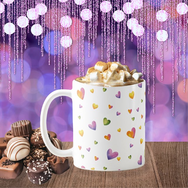 Sweet Watercolor Rainbow Hearts Pattern Coffee Mug (Sweet Watercolor Rainbow Hearts Pattern Coffee Mug -- Fill With Candy for Valentine's!)