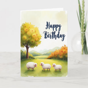 Sweet Watercolor Sheep Birthday Card