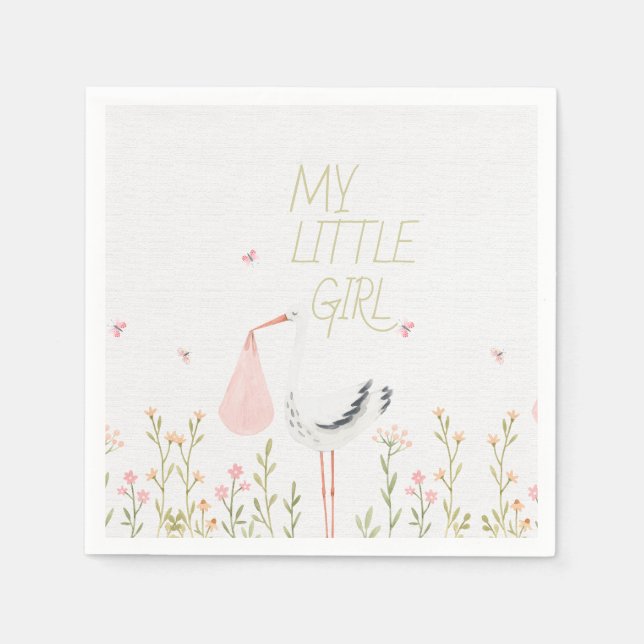 Sweet Watercolor Stork - "My Little Girl" Baby  Napkin (Front)