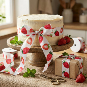 Sweet Watercolor Strawberries Satin Ribbon
