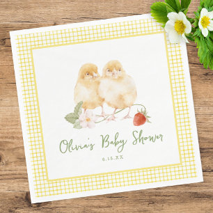 Sweet Watercolor Strawberry Chicks Baby Shower Napkin