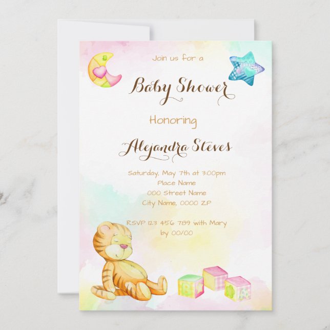 Sweet Watercolor Tigger Baby Shower  Invitation (Front)
