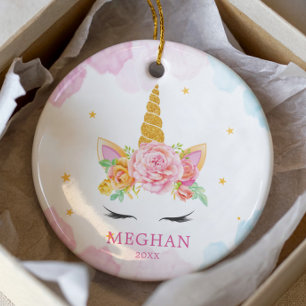 Sweet Watercolor Unicorn Christmas Ornament