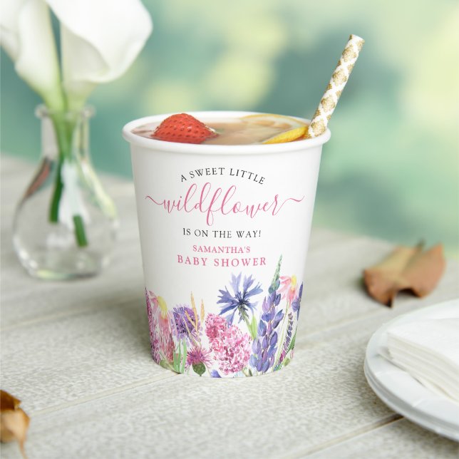 Sweet Watercolor Wildflower Baby Shower Paper Cups (Insitu)