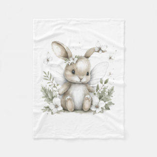 Sweet watercolour fairy bunny illustration fleece blanket