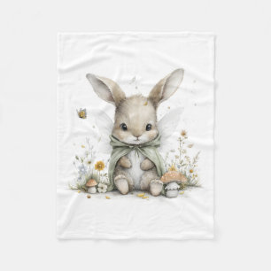 Sweet watercolour fairy bunny illustration fleece blanket
