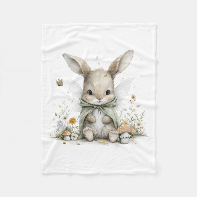 Sweet watercolour fairy bunny illustration fleece blanket (Front)