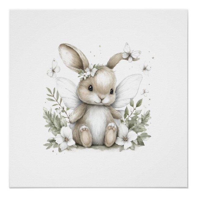 Sweet watercolour fairy bunny illustration poster (Front)
