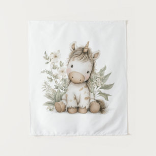 Sweet watercolour Unicorn storybook illustration Tapestry