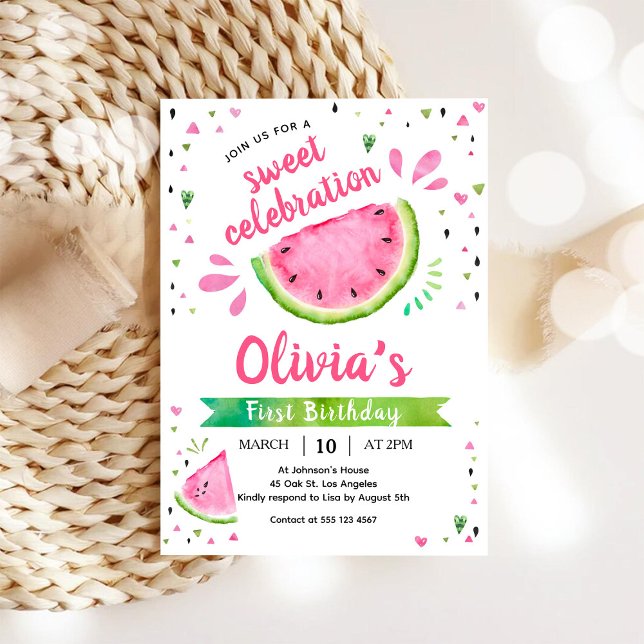 Sweet Watermelon 1st Birthday Invitation (Creator Uploaded)