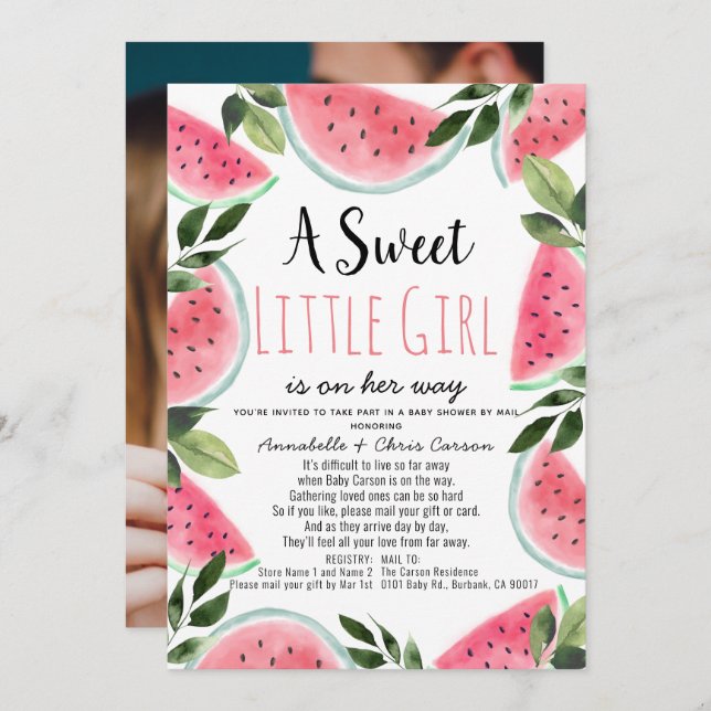 Sweet Watermelon Baby Shower by Mail Photo Invitation (Front/Back)
