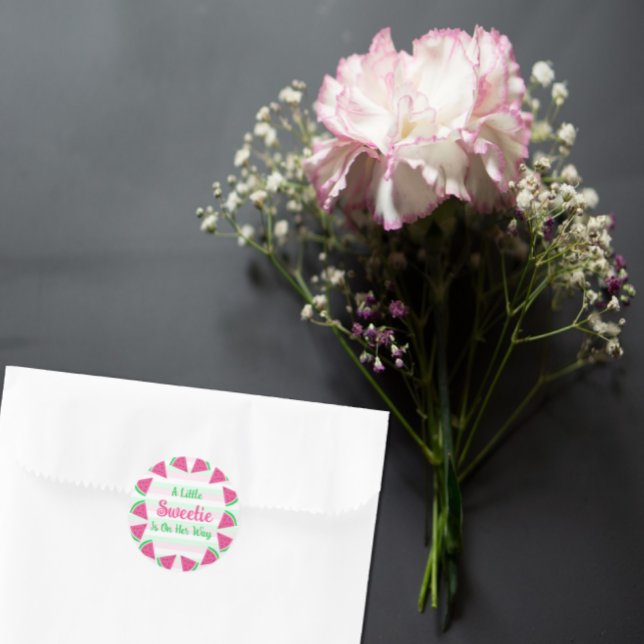 Sweet Watermelon Baby Shower Classic Round Sticker (Creator Uploaded)