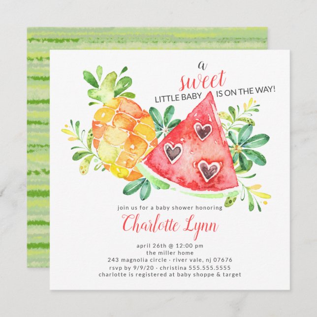 Sweet Watermelon Baby Shower Invitation (Front/Back)