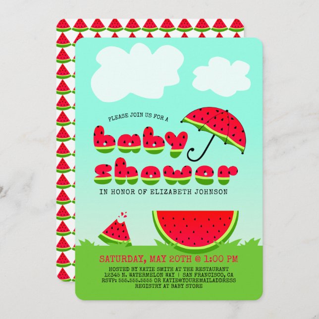 Sweet Watermelon Baby Shower Invitation (Front/Back)