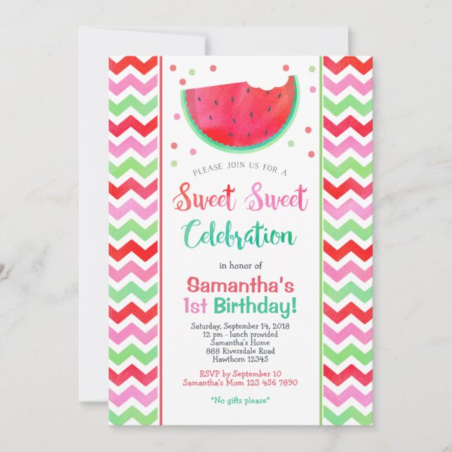 Sweet Watermelon Girl Birthday Party Invitation (Front)