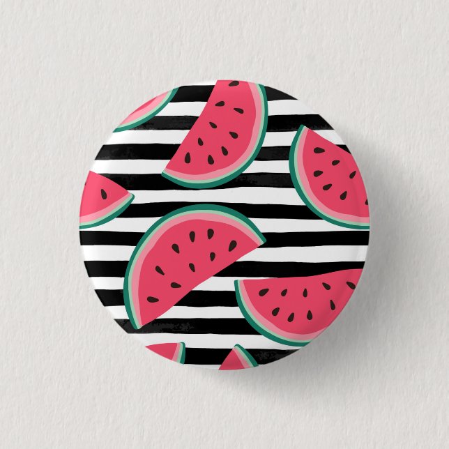 Sweet Watermelon on Stripes Black & White Pattern 3 Cm Round Badge (Front)