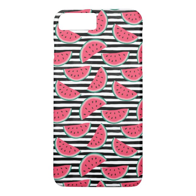 Sweet Watermelon on Stripes Black & White Pattern Case-Mate iPhone Case (Back)