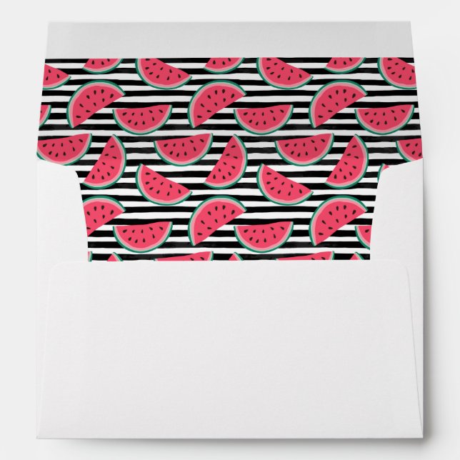 Sweet Watermelon on Stripes Black & White Pattern Envelope (Back (Bottom))