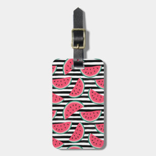 Sweet Watermelon on Stripes Black & White Pattern Luggage Tag