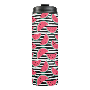 Sweet Watermelon on Stripes Black & White Pattern Thermal Tumbler