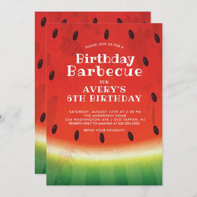 Sweet Watermelon PHOTO Birthday Invitation (Front/Back)